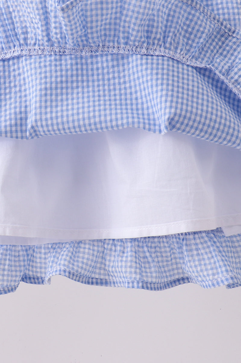 Blue flag embroidery ruffle bloomer set