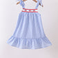 Blue flag embroidery ruffle dress
