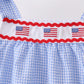 Blue flag embroidery ruffle dress