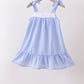 Blue flag embroidery ruffle dress