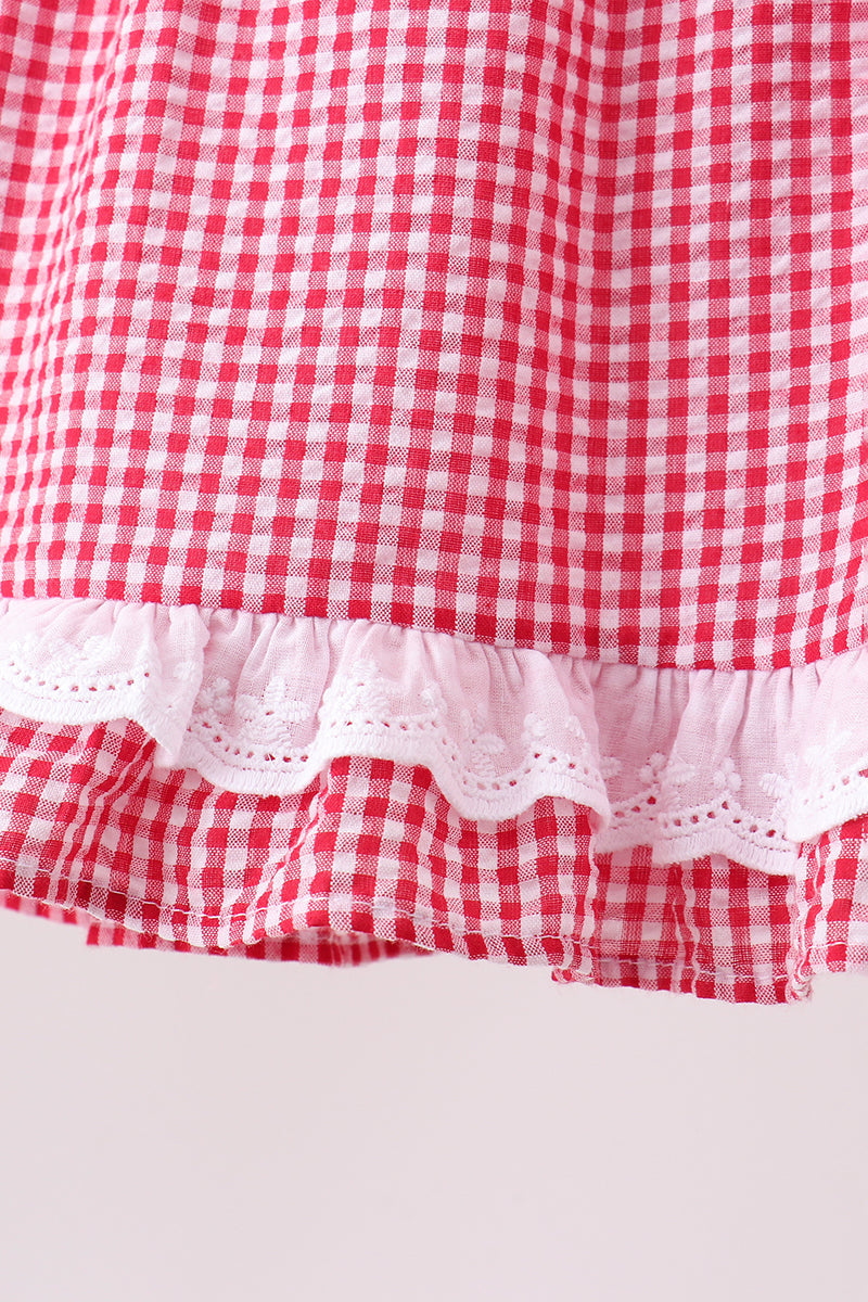 Red watermelon ruffle gingham bloomer set