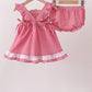 Red watermelon ruffle gingham bloomer set
