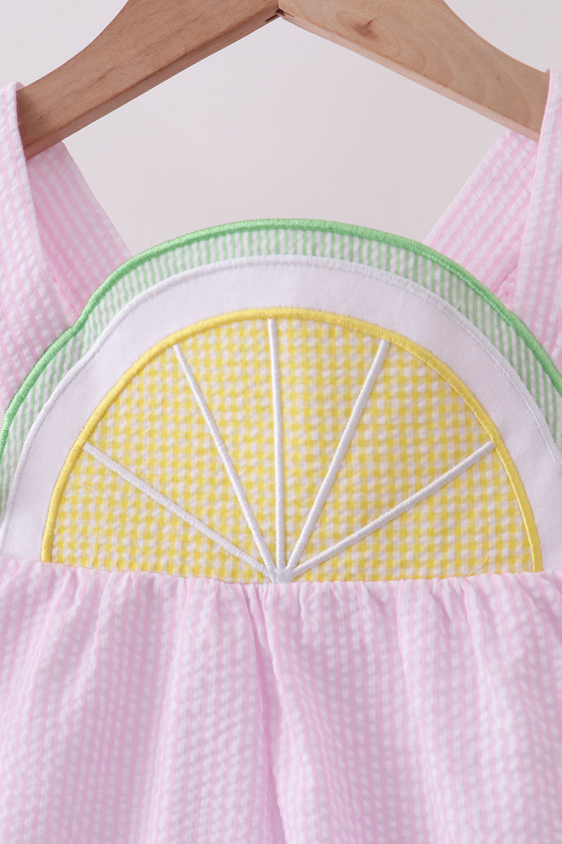 Pink lemon ruffle gingham dress
