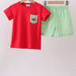 Red watermelon embroidery shorts set