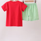 Red watermelon embroidery shorts set