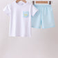 Blue lemon embroidery shorts set