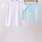 Blue lemon embroidery shorts set