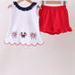 Red flag fireworks embroidery ruffle shorts set