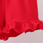 Red flag fireworks embroidery ruffle shorts set