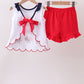 Red flag fireworks embroidery ruffle shorts set