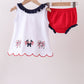 Red flag fireworks embroidery ruffle bloomer set