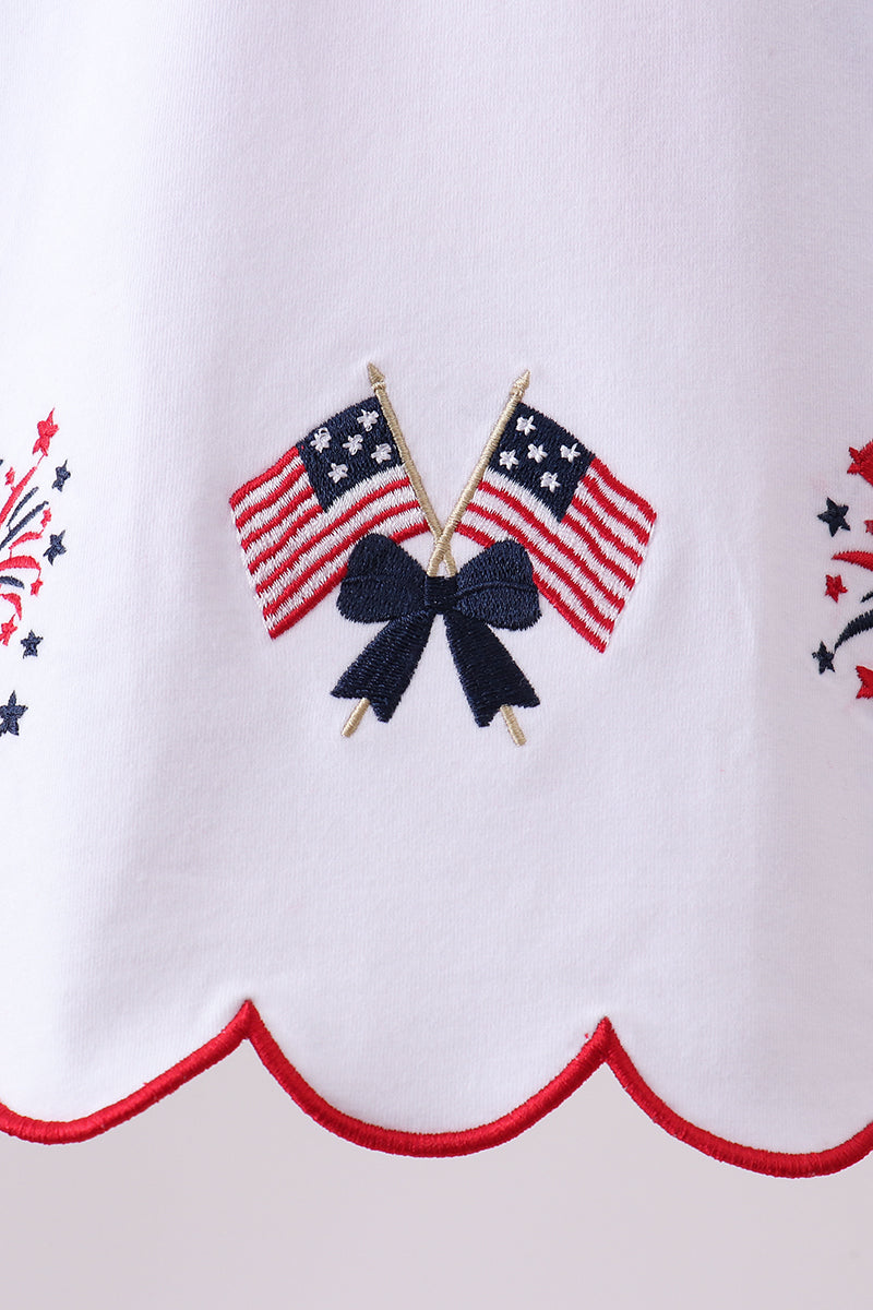 Red flag fireworks embroidery ruffle bloomer set