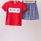 Red flag fireworks embroidery shorts set