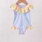 Blue stripe ruffle one-piece swimsuit
