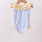 Blue stripe ruffle one-piece swimsuit