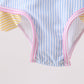 Blue stripe ruffle one-piece swimsuit