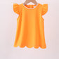 Orange flutter sleeve scalloped top