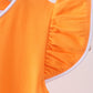 Orange flutter sleeve scalloped top