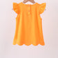 Orange flutter sleeve scalloped top