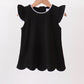 Black flutter sleeve scalloped top