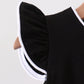 Black flutter sleeve scalloped top