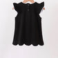 Black flutter sleeve scalloped top