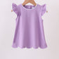 Dark purple flutter sleeve scalloped top