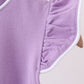 Dark purple flutter sleeve scalloped top