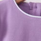 Dark purple flutter sleeve scalloped top