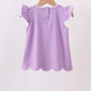 Dark purple flutter sleeve scalloped top