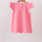 Deep pink flutter sleeve scalloped top