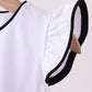 Snow white flutter sleeve scalloped top