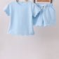 Blue Scalloped Shorts Set