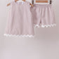 Khaki Seersucker Stripe Scalloped Shorts Set
