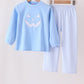 Blue Jack-O-Lantern applique pants set