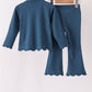 Navy scallped zipper active set
