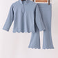Dusty slate blue scallped zipper active set
