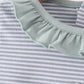 Sage turkey embroidery ruffle stripe romper