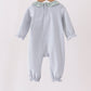 Sage turkey embroidery ruffle stripe romper