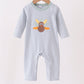Sage turkey embroidery stripe romper