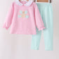 Pink turkey embroidery stripe pants set