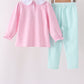 Pink turkey embroidery stripe pants set