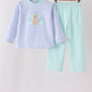 Blue turkey embroidery stripe pants set