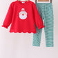 Red christmas santa embroidery scalloped pants set