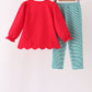 Red christmas santa embroidery scalloped pants set