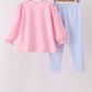 Pink turkey embroidery scalloped pants set