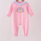 Pink turkey embroidery ruffle romper