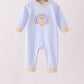 Blue turkey embroidery stripe romper