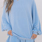 Sky Blue Corded Lantern Sleeve Top High Waist Ruffled Mini Skort Set