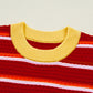 Red Stripe Colorblock Trim Half Sleeve Sweater Top